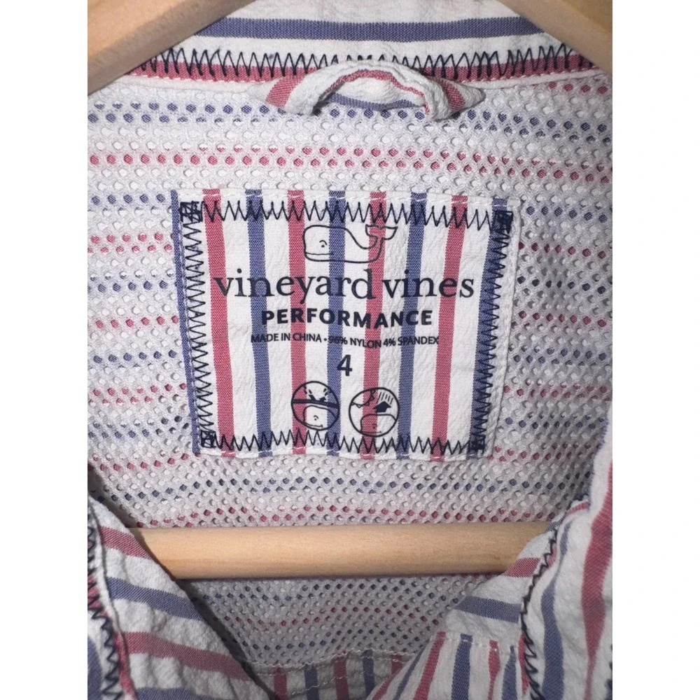 Vineyard Vines Performance Shirt Dress Women 4 Red White Blue Striped Seersucker